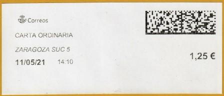 ZARAGOZA SUC 5 - CARTA ORDINARIA - 11_05_2021. Tarifas 2021 (+50 hasta 100 grs) - 5014894.jpg