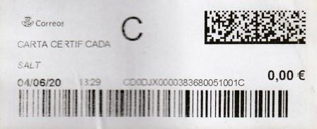 SALT (Girona). Carta certificada. 04_06_2020. Tarifas 2020 (+50 hasta 100 grs) Franqueo 4,30€ en sellos.jpg