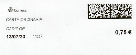 CÁDIZ O.P. Carta ordinaria. 13_07_2020. Tarifas 2020 (+20 hasta 50 grs) 0,75€.jpg