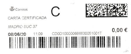 MADRID SUC.37. Carta certificada. 08_06_2020. Tarifas 2020 (+20 hasta 50 grs) Franqueo 3,90€. Sellos.jpg