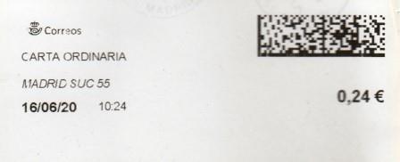 MADRID SUC.55. Carta ordinaria. 16_06_2020. Tarifas 2020 (+50 hasta 100 grs) 1,55€. Etiqueta+sellos.jpg