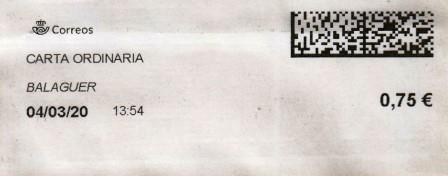 BALAGUER (Lleida). Carta ordinaria. 04_03_2020. Tarifas 2020 (+20 hasta 50 grs) 0,75€.jpg