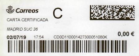 MADRID SUC.36. Carta certificada. 02_07_2019. Tarifas 2019 (+50 hasta 100 grs) 4,00€. Sellos.jpg