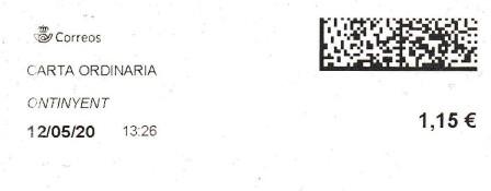 ONTINYENT (Valencia). Carta ordinaria. 12_05_2020. Tarifas 2020 (+50 hasta 100 grs) 1,15€.jpg