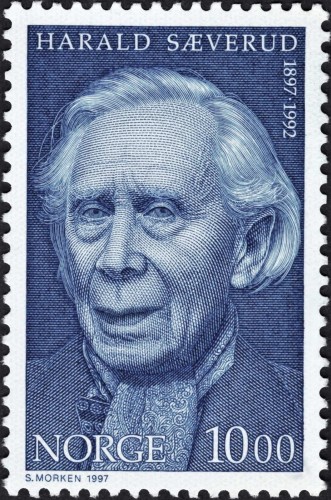 Sello calcográfico emitido de Harald Sæverud (Noruega, 1997), tras el grabado a buril de Sverre Morken