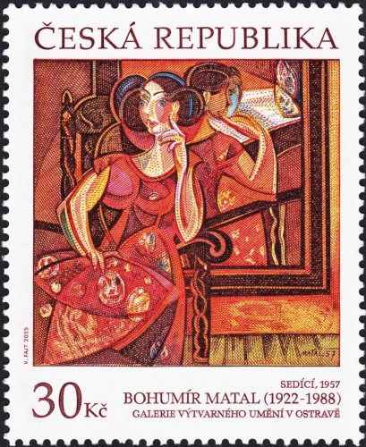 República Checa, 2015, Arte. Bohumír Matal, “Sedící” (&quot;Mujer sentada&quot;). Sello diseñado y grabado por Václav Fajt. Impresión en calcografía