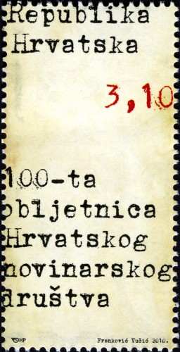 Croacia, 2010; centenario de la Sociedad de Periodistas de Croacia. Sello diseñado por Orsat Franković. Impresión en offset