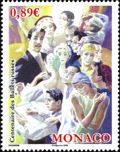 Mónaco 2009; Centenario del Ballet Ruso (Serguéi Pávlovich Diáguilev). Sello diseñado por Guéorgui Chichkine. Impresión en huecograbado