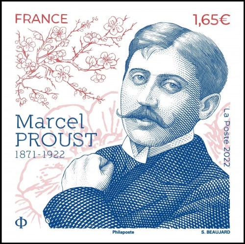 Diseño específico de grabado del sello calcográfico de Proust (Francia, 2022), obra de Sophie Beaujard