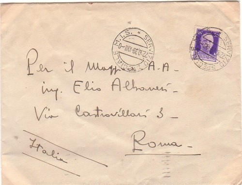 22, octubre, 1939, Carta de Madrid a Roma con fechador  M.I.S. y franqueo de 0,50 liras, correspondiente a un porte normal.