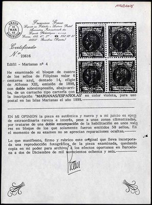 Certificat #4 Marianas, bloc varietat