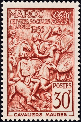 1953_Marruecos_Cavaliers Maures (Moorish knights), dis. French artist Alexandre Delpy_resultado.jpg