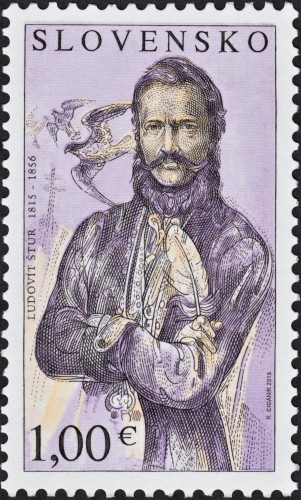 Gran y maravilloso sello de Ľudovít Štúr, diseñado y grabado por Rudolf Cigánik en 2015 (Eslovaquia), impreso en combinación de calcografía y huecograbado