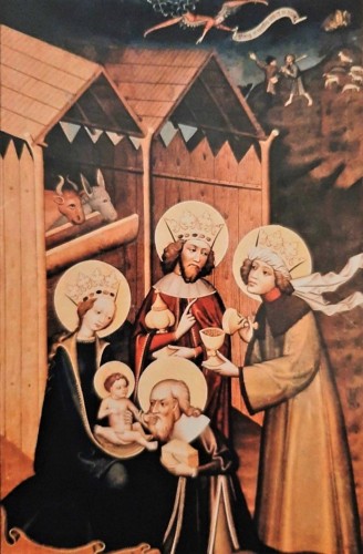 Adoración de los Reyes Magos de Zlatých Moraviec, sobre 1450; pintura al temple sobre tabla, maestro desconocido
