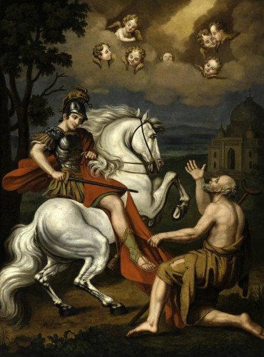 &quot;San Martín, obispo de Tours, como un soldado romano a caballo&quot;, pintura al óleo de Ján Rombauer