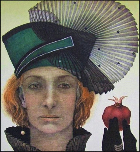 Autorretrato velado de Marina Richterová; &quot;Retrato con sombrero&quot; (2008), litografía, 34 x 32 cm