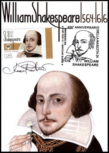 Tarjeta de Primer Día del sello de Shakespeare de 2014 (Vaticano), también diseñada por Marina Richterová