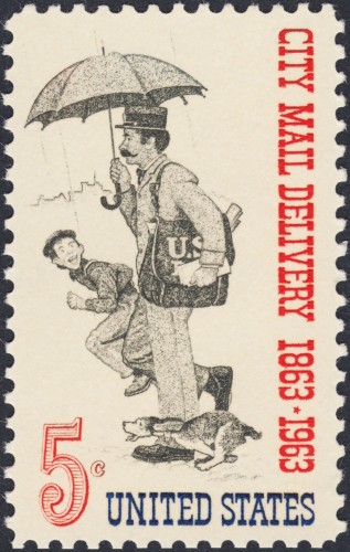 1963_USA_City Mail Delivery,  1863-1963_dis. ilustr. Norman Rockwell_Letras Howard F. Sharpless.jpg