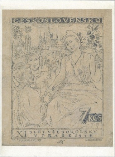Diseño original de Max Švabinský para el sello del Movimiento Sokol de 1948