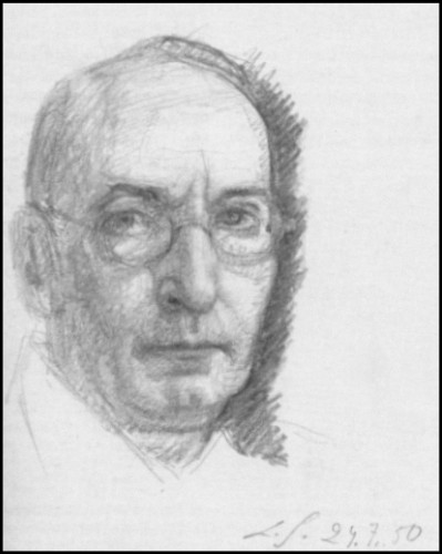 El grabador Leon Schnell en un autorretrato a lápiz fechado en 1950