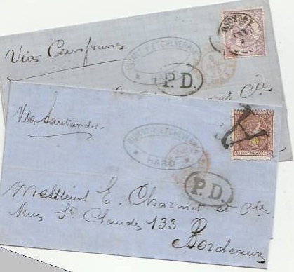 Correo MARITIMO por Santander y Terrestre por Huesca - Canfranc