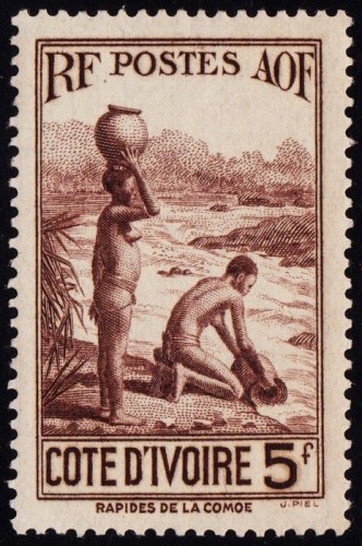 AOF Ivory Coast 1936 Waterfall 5f.jpg