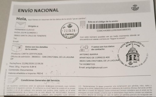 postal para el presidente de Canarias