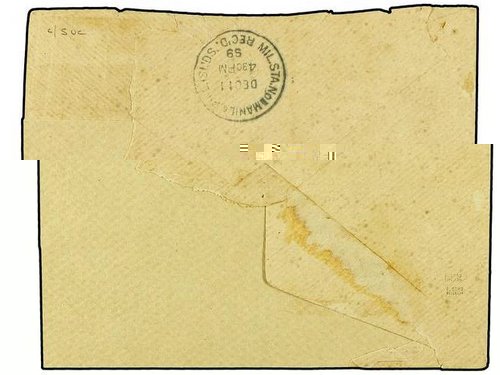 Ed.1, 5. 1899. MARIANAS a MANILA. 2 ctvos. verde y 8 ctvos. castaño. Mat. ovalado GOBIERNO P.M. MARIANAS. Al dorso fechador de llegada de la MIL. STA. Nº1 MANILA Rev.jpg