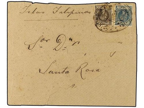 Ed.1, 5. 1899. MARIANAS a MANILA. 2 ctvos. verde y 8 ctvos. castaño. Mat. ovalado GOBIERNO P.M. MARIANAS. Al dorso fechador de llegada de la MIL. STA. Nº1 MANILA.jpg