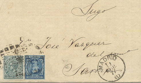 Matasellos de puntas no tan limadas taladra levemente, junto al fechador de 1876