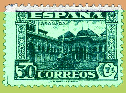ESPAÑA 1936-37 Junta de Defensa Nacional (809, y 809s de EDifil). Patio de los Leones, Alhambra de Granada