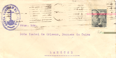 Correspondencia de la duquesa de Guisa al dorso llegada a Larache con marca privada que no pillo Santa....