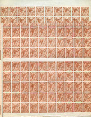Cuba51. 10 CÉNTIMOS. Preciosa y rarísima hoja de 200 sellos sin dentar en dos grupos de 100 ejemplares, formado por dos bloques de 50 sellos cada uno.jpg