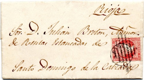 Carta circulada de Madrid a Santo Domingo de la Calzada el 1 de Diciembre de 1856.