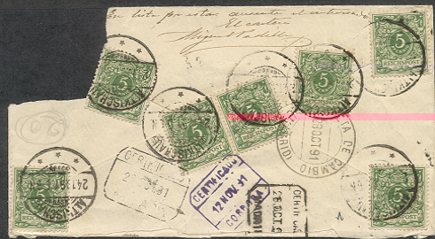 Aquí la sorpresa, carta reencaminada con constancia de su entrada por la estafeta de cambio, luego a Málaga y por fin a su destinatario en Córdoba al final tardó desde el 24 de octubre hasta el 13 de noviembre casi un mes