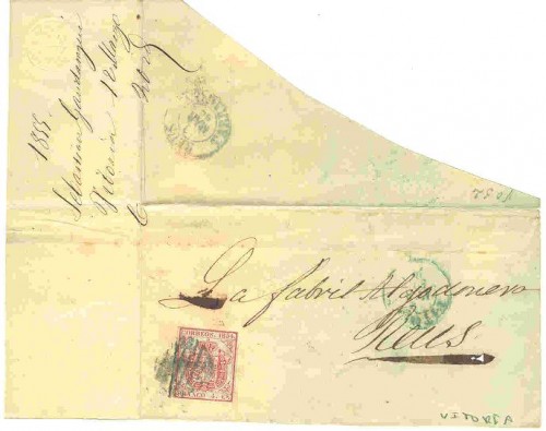 1854. Vitoria a Reus. Parrilla y fechador verde.Red..JPG