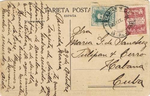 Postal a Cuba 29 Octubre de 1929
