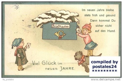wz96754 Briefkasten Neujahr Hund Kinder Kat. Post.jpg