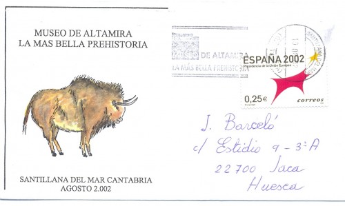 Carta circulada ilustrada rodillo Santillana del Mar 2002