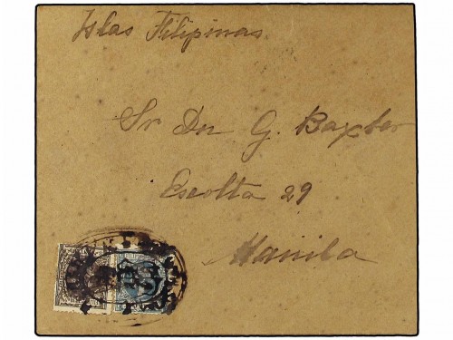 A. MARIANAS. Ed.1, 5. 1899. MARIANAS a MANILA. 2 ctvos. verde y 8 ctvos. castaño. Mat. ovalado GOBIERNO P.M. MARIANAS. Al dorso fechador de llegada de la MIL. STA. Nº1 de Manila. Cert. COMEX..jpg