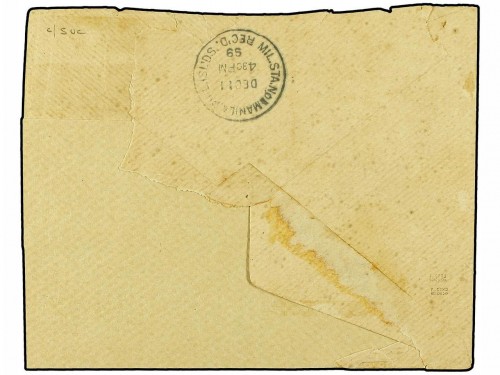 A. MARIANAS. Ed.1, 5. 1899. MARIANAS a MANILA. 2 ctvos. verde y 8 ctvos. castaño. Mat. ovalado GOBIERNO P.M.-MARIANAS. Al dorso fechador de llegada de la MIL. STA. Nº1 MANILA. Rev.jpg