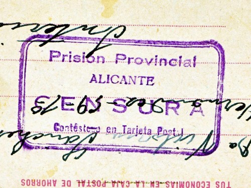 PRISION PROVINCIAL ALICANTE- CENSURA - Contestese en tarjeta postal - Color lila - Rectangular