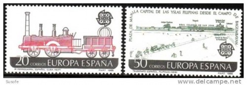 Espana-1988-2949-50-Sellos-Europa-1%C2%BA-Ferrocarril-espanol-en-Cuba-y-Telegrafo-Yvert2563-Scott2555-Timbres-Espagne