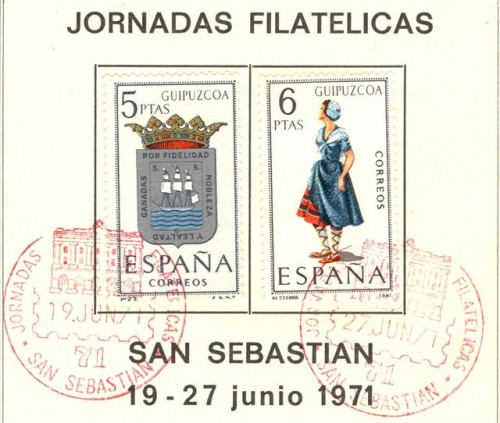 San Sebastián. 1971. Jornadas Filatélicas. Matasellos rojos. Baja.jpg
