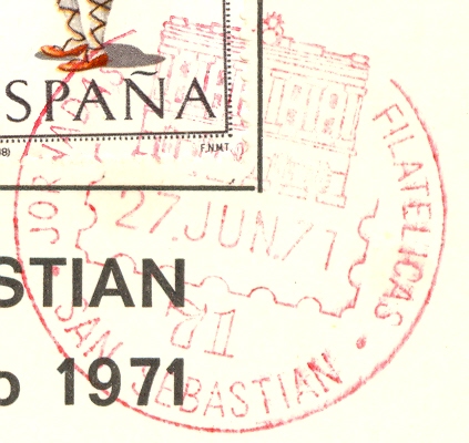 San Sebastián. 1971. Jornadas Filatélicas. Matasello rojo. 1971-06-27.jpg