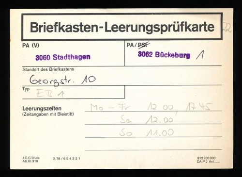 134593) Bund Briefkasten Leerungsprüfkarte a. Bückeburg.jpg