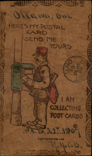 Mailman Postal Worker at Mailbox c1910 Real Leather Postcard.jpg