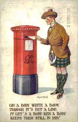 WW1 DONALD MCGILL COMIC, SCOTSMAN IN KILT POSTING LETTER, RED LETTER BOX, 1916 Ok.jpg