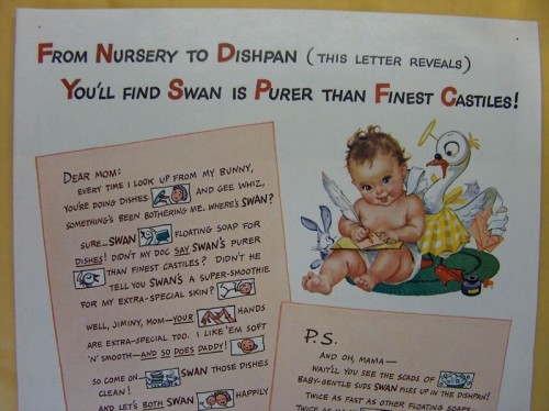 Vtg 1943 ~Ad~ Swan Dish Bath Soap Bar Letter Box Photo 2.jpg