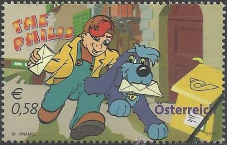 .AUSTRIA SELLO SPECIMEN COMIC DIBUJO ARTE THE PHILIS BUZON CORREOS PERRO OkOk.jpg